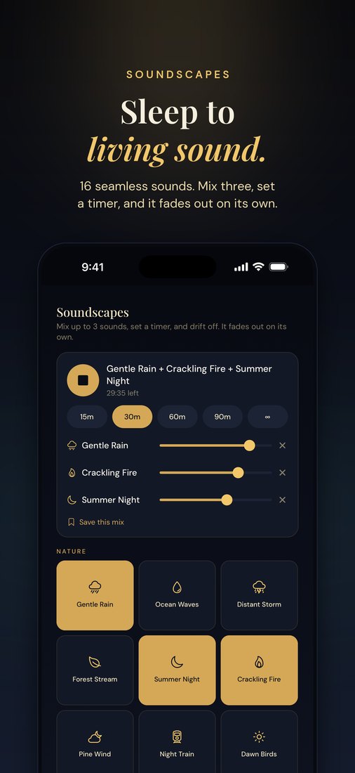 Trance, the soundscape mixer with a sleep timer